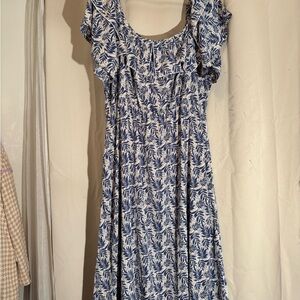 Suzanne Betro Blue Ruched Ruffled Maxi Sundress